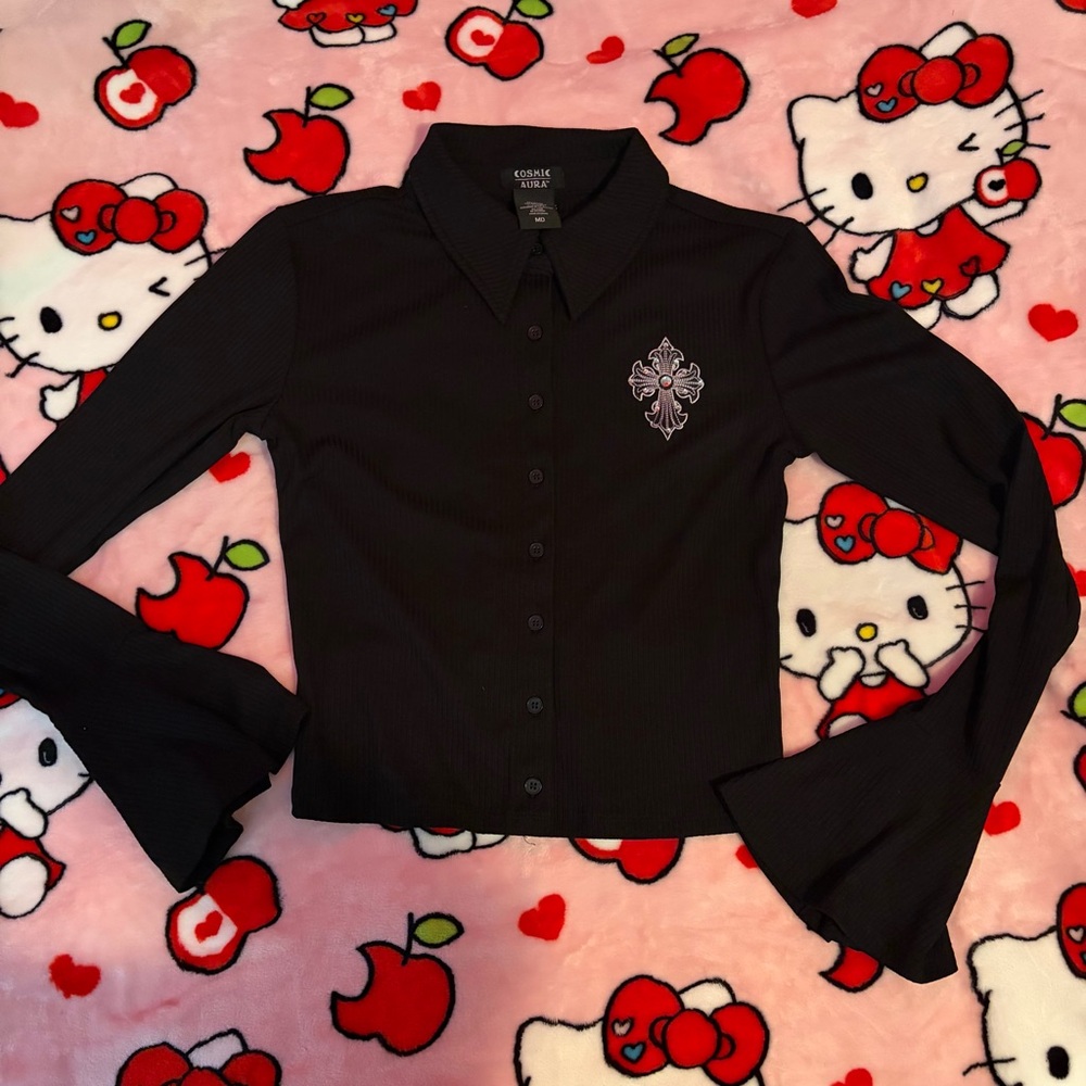 Hot Topic Long Bell Sleeve Cross Shirt size M
